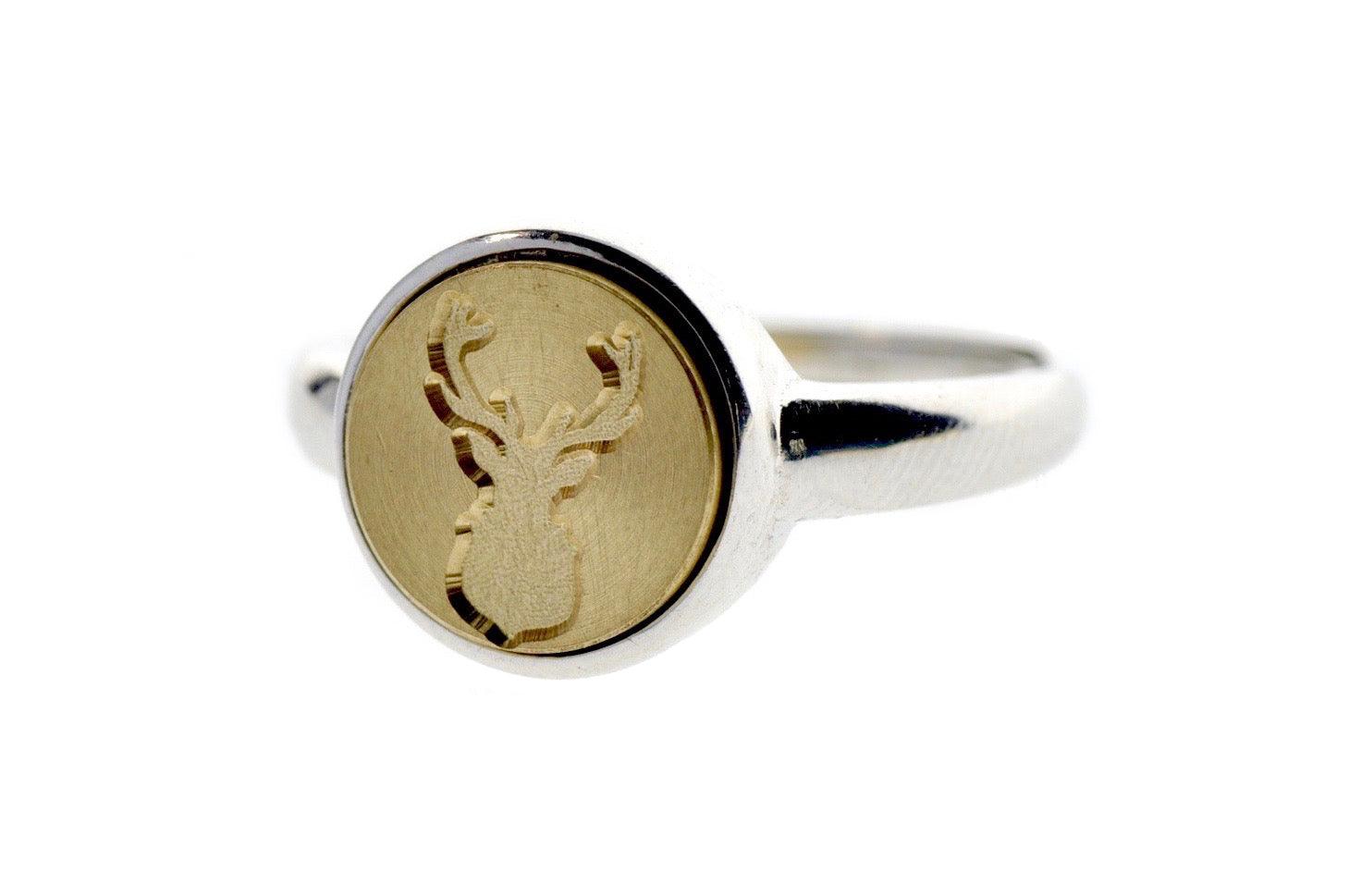Antler Signet Ring - Backtozero B20 - 10m, 10mm, 10mm ring, accessory, Antler, Copper Gold, Deer, deer stag, her, jewelry, minimal, ring, seal, seal ring, signet ring, simple, size 10, size 6, size 7, size 8, size 9, wax seal, wax seal ring, wax seal stamp
