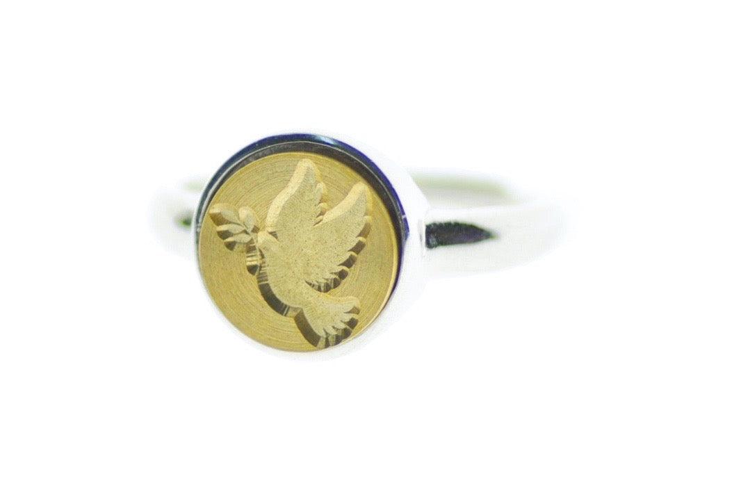Dove Signet Ring - Backtozero B20 - 10m, 10mm, 10mm ring, 10mn, accessory, Bird, dove, her, jewelry, minimal, peace, Pink, ring, seal, seal ring, signet ring, simple, size 10, size 6, size 7, size 8, size 9, wax seal, wax seal ring, wax seal stamp