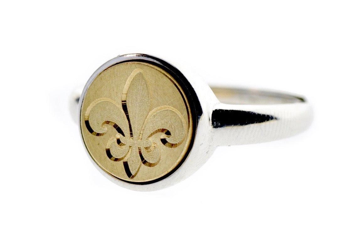Fleur de Lis Signet Ring - Backtozero B20 - 10m, 10mm, 10mm ring, accessory, Deep Red, fleur, Fleur de Lis, her, jewelry, minimal, ring, seal, seal ring, signet ring, simple, size 10, size 6, size 7, size 8, size 9, wax seal, wax seal ring, wax seal stamp