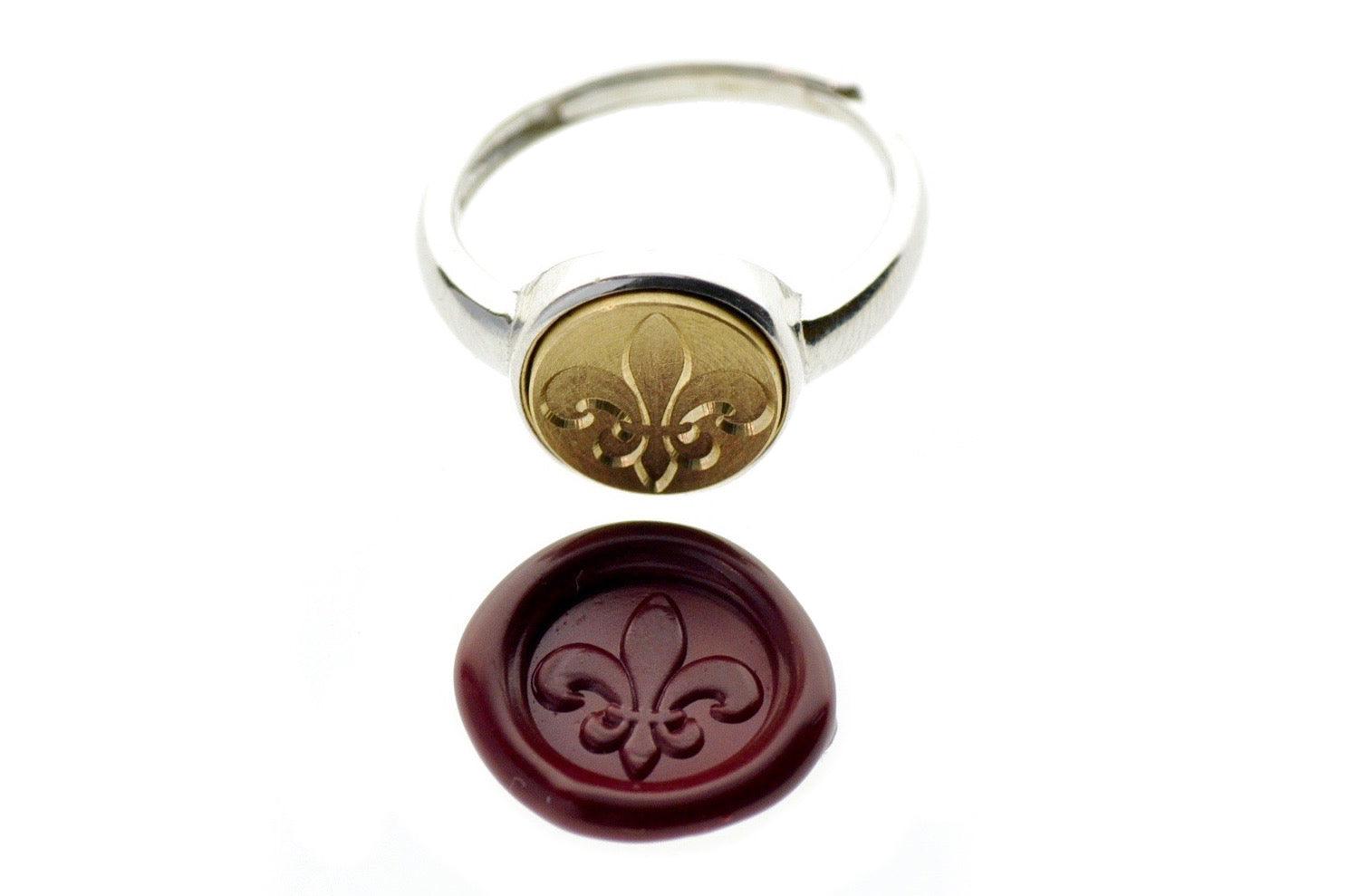 Fleur de Lis Signet Ring - Backtozero B20 - 10m, 10mm, 10mm ring, accessory, Deep Red, fleur, Fleur de Lis, her, jewelry, minimal, ring, seal, seal ring, signet ring, simple, size 10, size 6, size 7, size 8, size 9, wax seal, wax seal ring, wax seal stamp