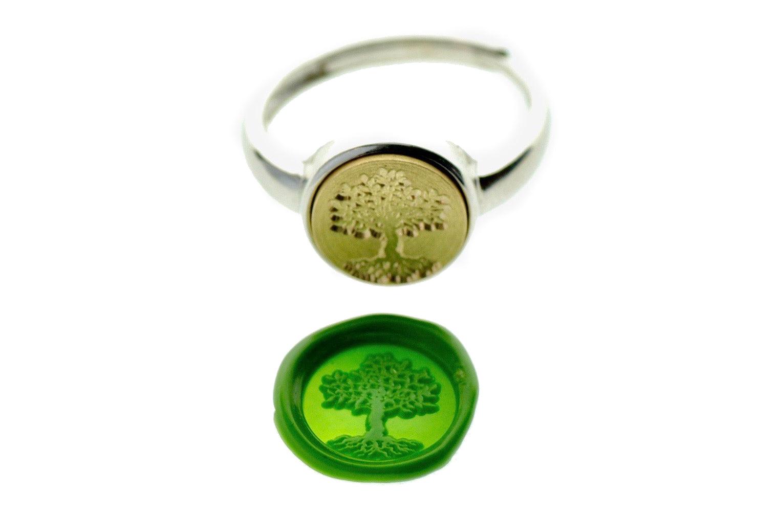 Tree of LIfe Signet Ring - Backtozero B20 - 10m, 10mm, 10mm ring, accessory, Grass Green, her, jewelry, minimal, Nature, ring, seal, seal ring, signet ring, simple, size 10, size 6, size 7, size 8, size 9, Tree, wax seal, wax seal ring, wax seal stamp