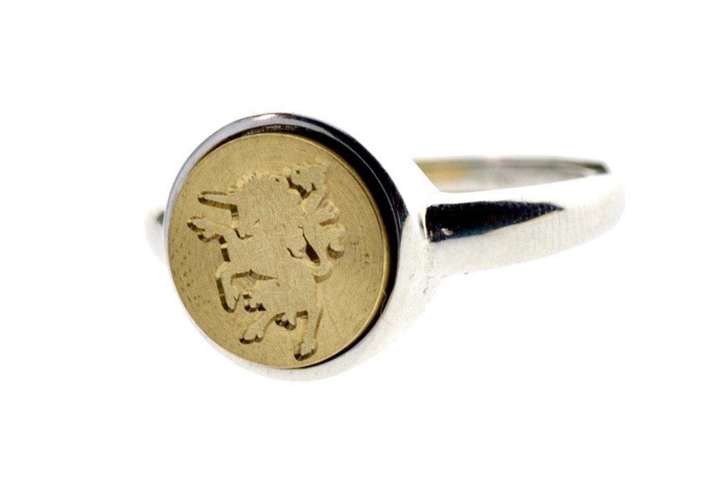 Unicorn Signet Ring - Backtozero B20 - 10m, 10mm, 10mm ring, accessory, her, jewelry, minimal, Purple, ring, seal, seal ring, signet ring, simple, size 10, size 6, size 7, size 8, size 9, unicorn, wax seal, wax seal ring, wax seal stamp