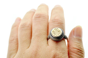 Shamrock Signet Ring - Backtozero B20 - 10mm, 10mm ring, 10w, accessory, Clover, her, jewelry, Laurel Wreath, luck, Lucky, ring, seal, seal ring, signet ring, size 6, size 7, size 8, Turquoise, wax seal, wax seal ring, wax seal stamp, wreath