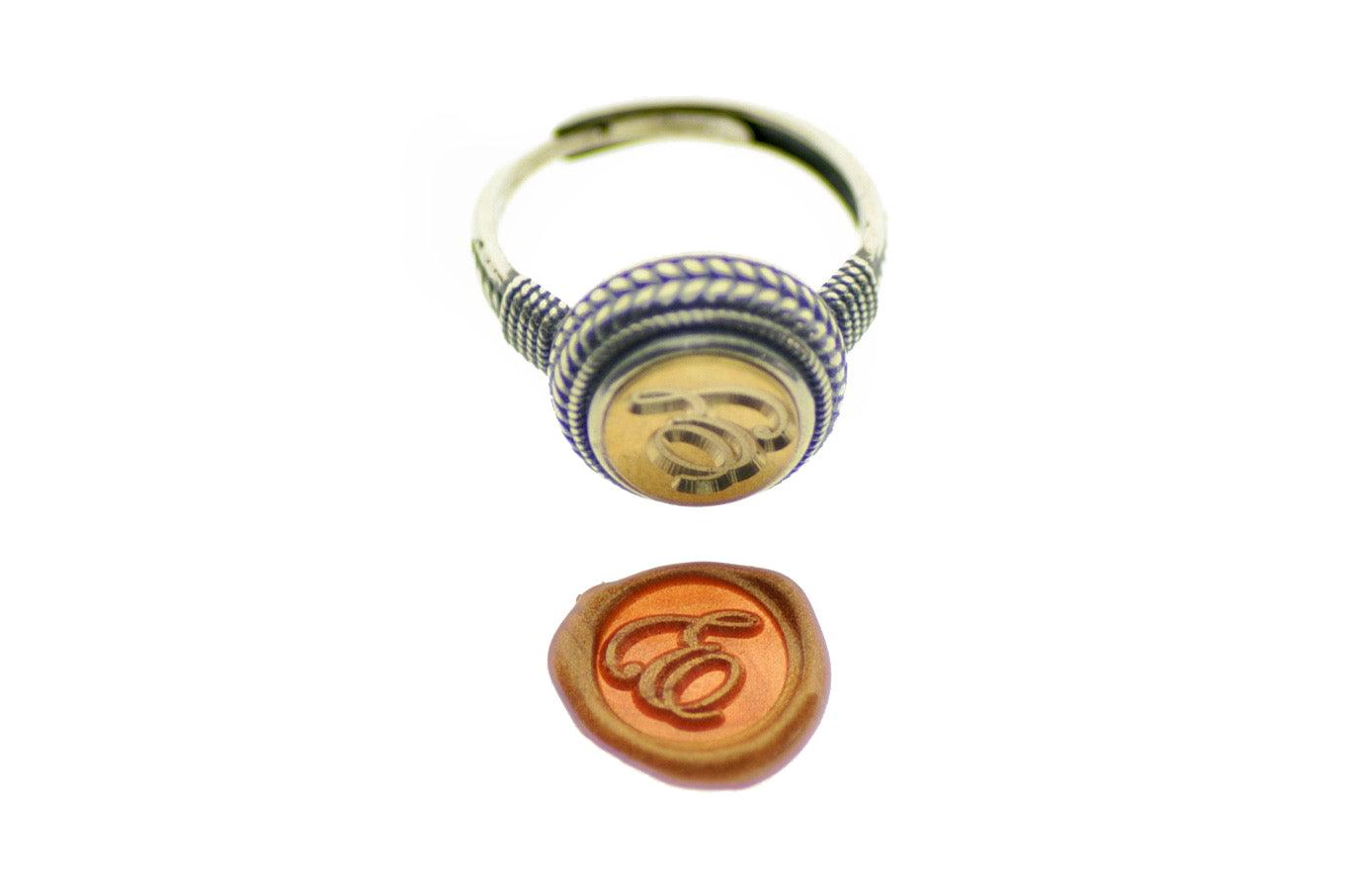 Script Initial Signet Ring - Backtozero B20 - 1 initial, 10mm, 10mm ring, 10w, 1initial, accessory, Copper Gold, Custom, custom ring, her, Initial, initial ring, jewelry, Laurel Wreath, Personalized, ring, seal, seal ring, signet ring, size 6, size 7, size 8, wax seal, wax seal ring, wax seal stamp, wreath