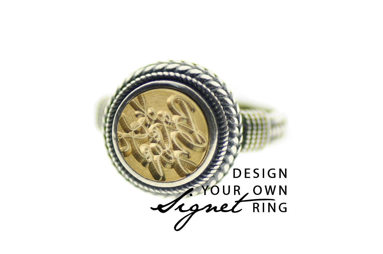 Design your own 10mm Wreath Signet Ring - Backtozero B20 - 10mm, 10mm ring, 10w, accessory, bespoke, Custom, custom ring, customsignet, Design Your Own, jewelry, Laurel Wreath, ring, seal, seal ring, signet ring, size 6, size 7, size 8, wax seal, wax seal stamp, wreath