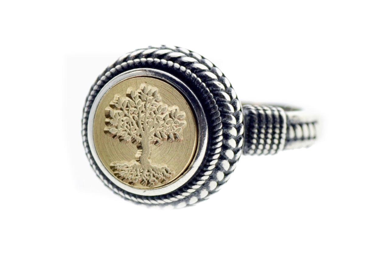 Tree of Life Signet Ring - Backtozero B20 - 10mm, 10mm ring, 10w, accessory, Copper, her, jewelry, Laurel Wreath, Nature, ring, seal, seal ring, signet ring, size 6, size 7, size 8, Tree, wax seal, wax seal ring, wax seal stamp, wreath