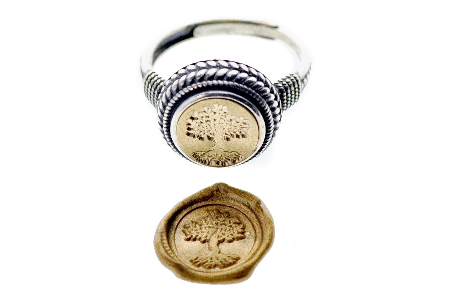 Tree of Life Signet Ring - Backtozero B20 - 10mm, 10mm ring, 10w, accessory, Copper, her, jewelry, Laurel Wreath, Nature, ring, seal, seal ring, signet ring, size 6, size 7, size 8, Tree, wax seal, wax seal ring, wax seal stamp, wreath