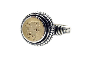 Unicorn Signet Ring - Backtozero B20 - 10mm, 10mm ring, 10w, accessory, Copper Gold, her, jewelry, Laurel Wreath, ring, seal, seal ring, signet ring, size 6, size 7, size 8, unicorn, wax seal, wax seal ring, wax seal stamp, wreath