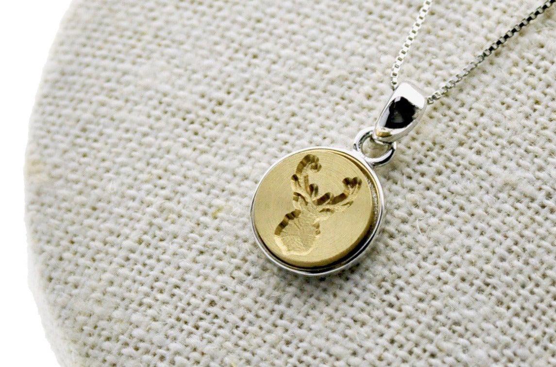 Antler Minimal Signet Necklace - Backtozero B20 - antler, brass, deer, deer stag, minimal, minimalnecklace, necklace, signet, signet necklace, silver