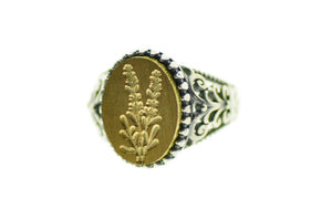 Lavender Signet Ring - Backtozero B20 - 1115f, 11x15mm, 11x15mm ring, accessory, Botanical, floral, Flower, jewelry, lavender, oval, oval ring, Plant, ring, signet ring, size 10, size 6, size 7, size 8, size 9, wax seal, wax seal ring, wax seal stamp
