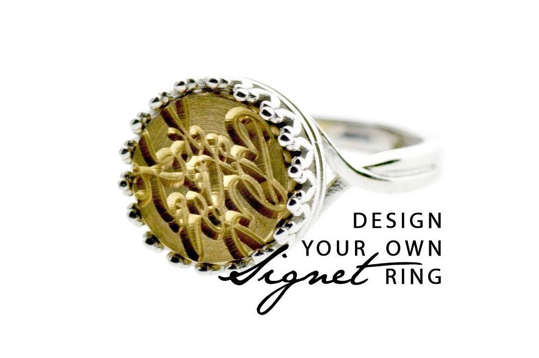 Design your own 12mm Crown Signet Ring - Backtozero B20 - 12cr, 12mm, 12mm ring, accessory, Crown, Custom, custom ring, customsignet, Design Your Own, her, jewelry, lace, signet ring, size 7, size 8, size 9, wax seal, wax seal ring, wax seal stamp