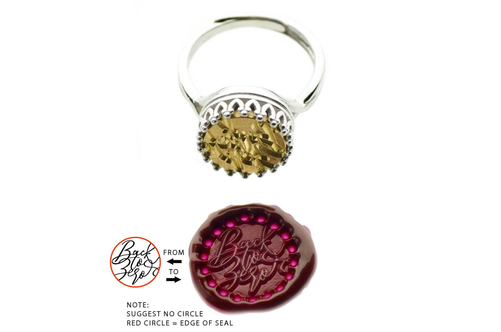 Design your own 12mm Crown Signet Ring - Backtozero B20 - 12cr, 12mm, 12mm ring, accessory, Crown, Custom, custom ring, customsignet, Design Your Own, her, jewelry, lace, signet ring, size 7, size 8, size 9, wax seal, wax seal ring, wax seal stamp