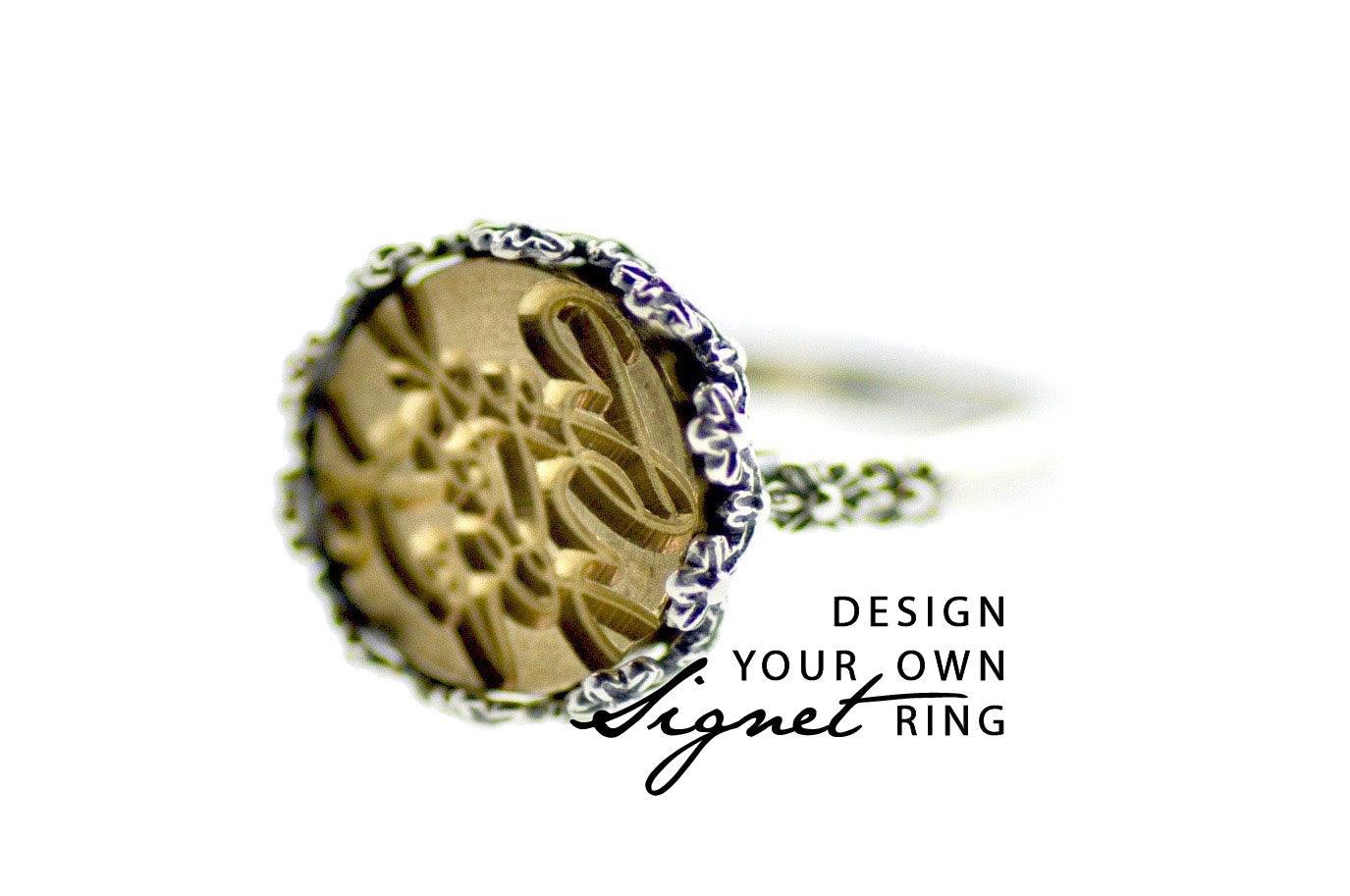 Design your own 12mm Flower Crown Signet Ring - Backtozero B20 - 12fc, 12mm, 12mm ring, accessory, Crown, Custom, custom ring, customsignet, Design Your Own, floral, Flower, her, jewelry, size 6, size 7, size 8, wax seal, wax seal ring, wax seal stamp