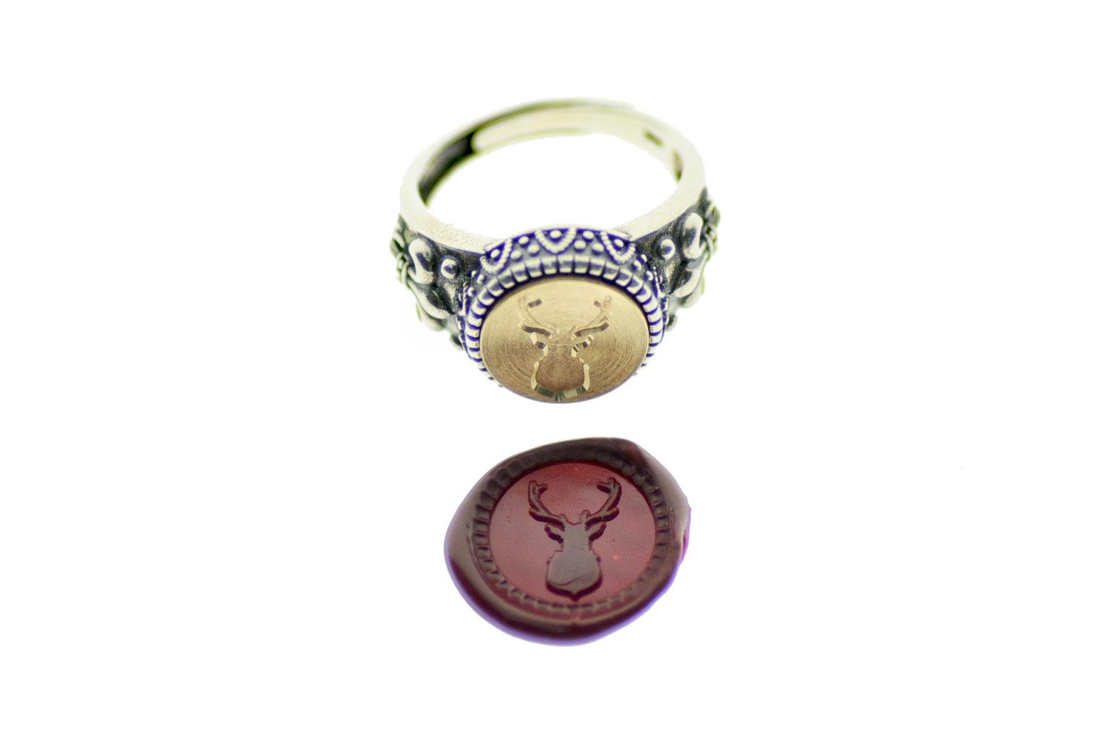 Antler Signet Ring - Backtozero B20 - 12f, 12mm, 12mm ring, accessory, Animal, Antler, deer stag, Fleur de Lis, him, jewelry, ring, signet ring, size 10, size 11, size 8, size 9, wax seal, wax seal ring, wax seal stamp