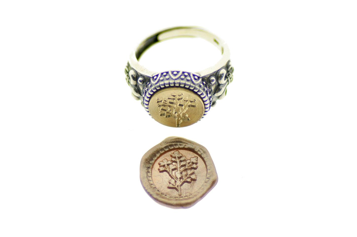 Botanical Signet Ring - Backtozero B20 - 12f, 12mm, 12mm ring, accessory, Botanical, Fleur de Lis, him, jewelry, Leaf, Leafs, Plant, ring, signet ring, size 10, size 11, size 8, size 9, wax seal, wax seal ring, wax seal stamp