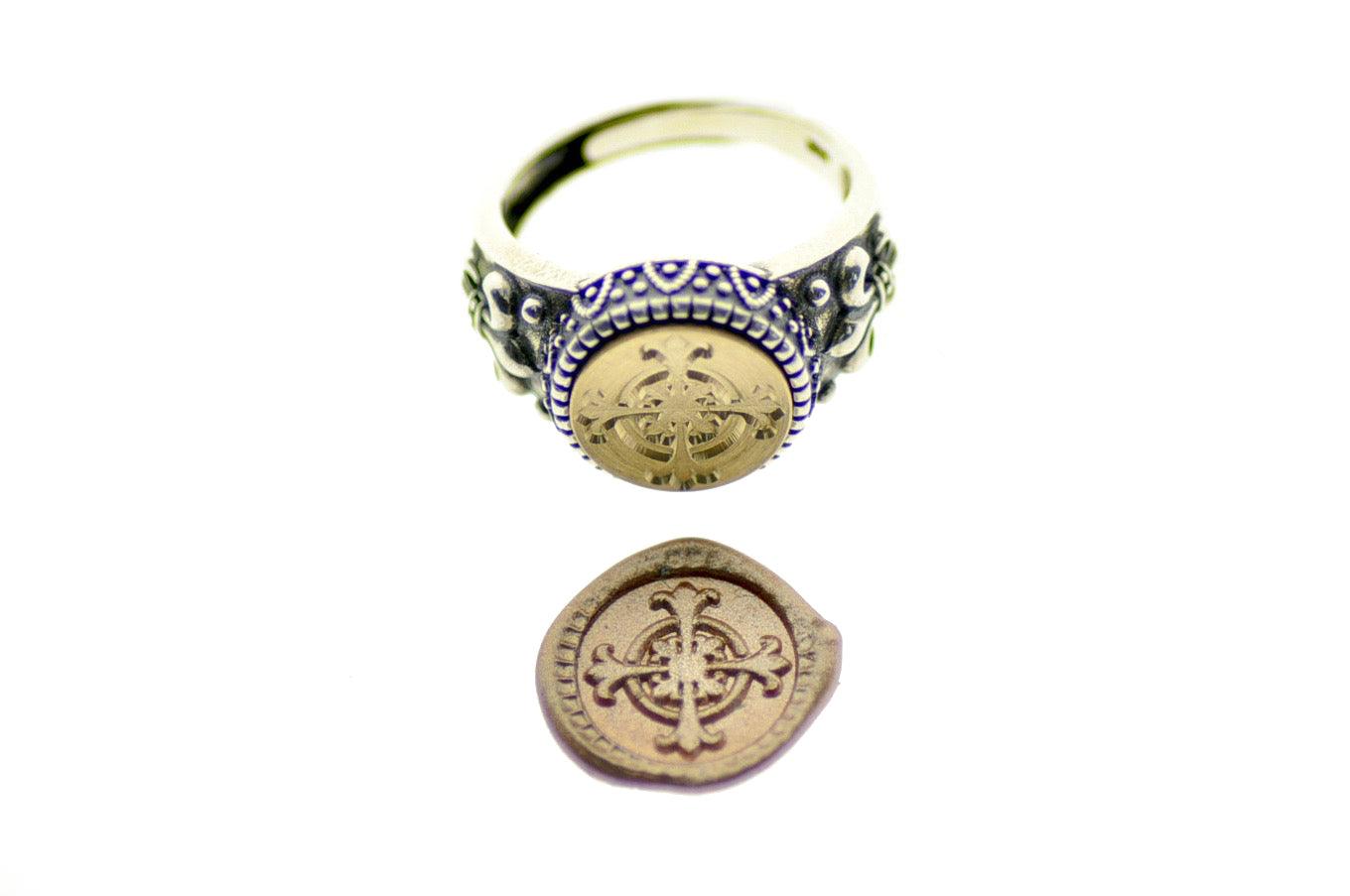 Cross Signet Ring - Backtozero B20 - 12f, 12mm, 12mm ring, accessory, Cross, Deco, Decorative, Fleur de Lis, him, jewelry, ring, signet ring, size 10, size 11, size 8, size 9, wax seal, wax seal ring, wax seal stamp