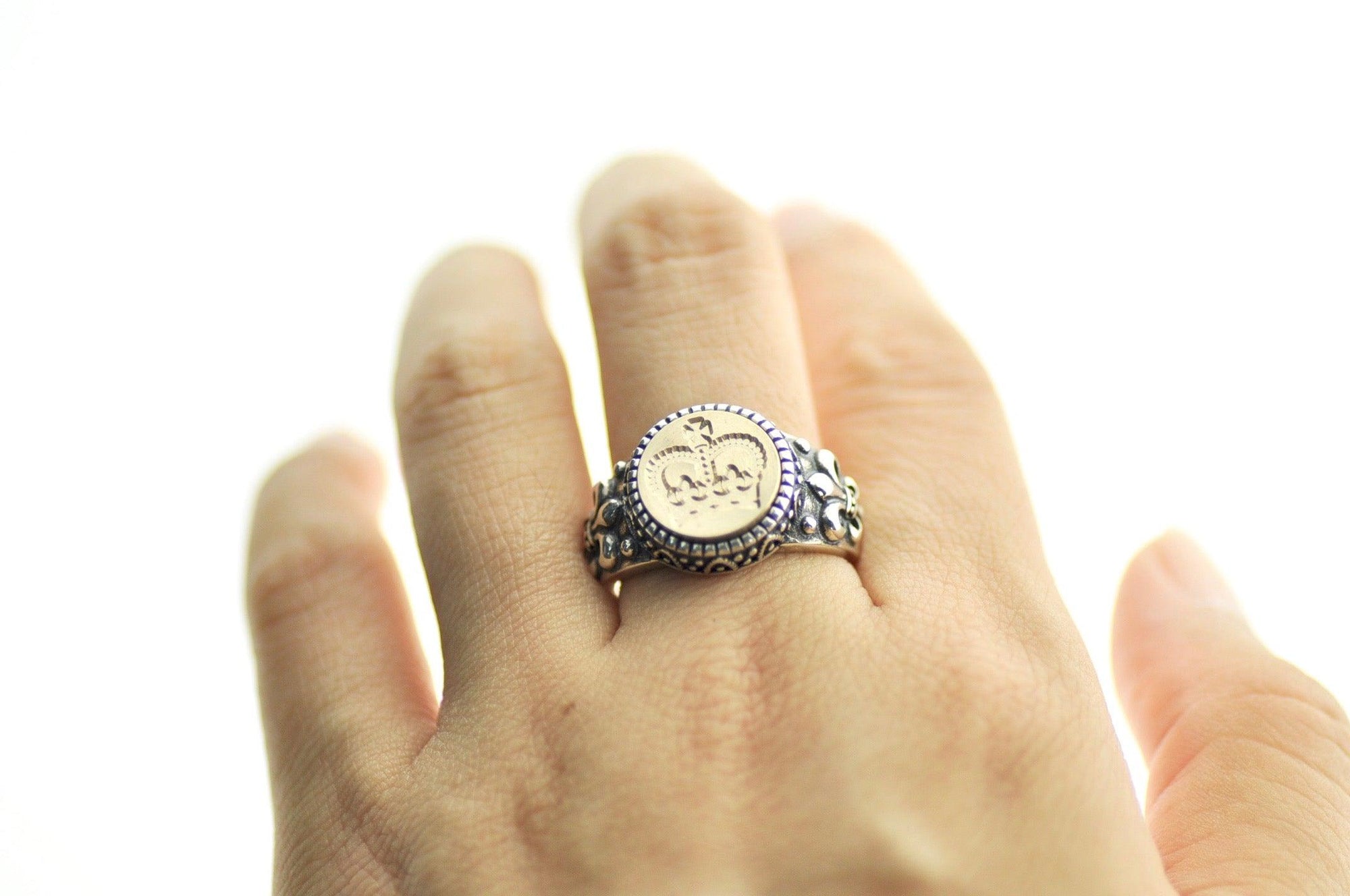 Royal Crown Signet Ring - Backtozero B20 - 12f, 12mm, 12mm ring, accessory, Crown, Fleur de Lis, him, jewelry, ring, Royal, signet ring, size 10, size 11, size 8, size 9, wax seal, wax seal ring, wax seal stamp