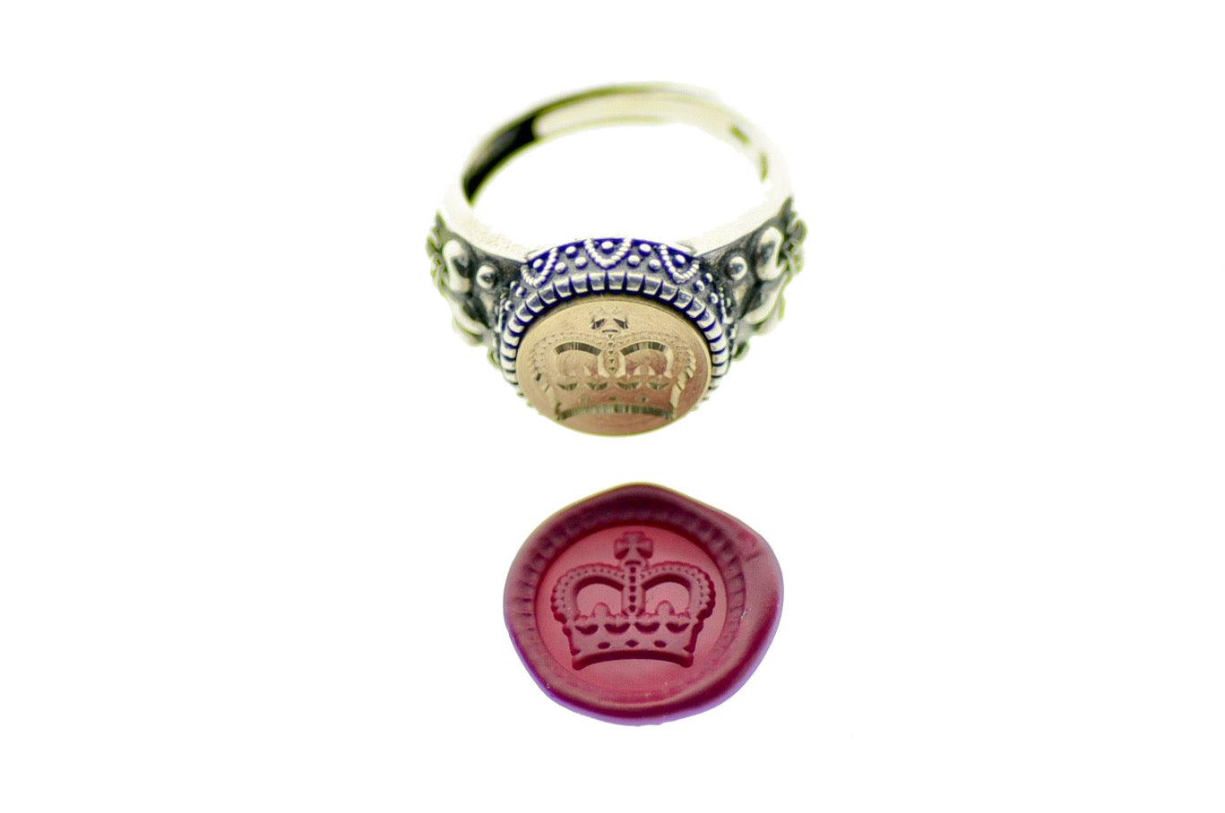 Royal Crown Signet Ring - Backtozero B20 - 12f, 12mm, 12mm ring, accessory, Crown, Fleur de Lis, him, jewelry, ring, Royal, signet ring, size 10, size 11, size 8, size 9, wax seal, wax seal ring, wax seal stamp