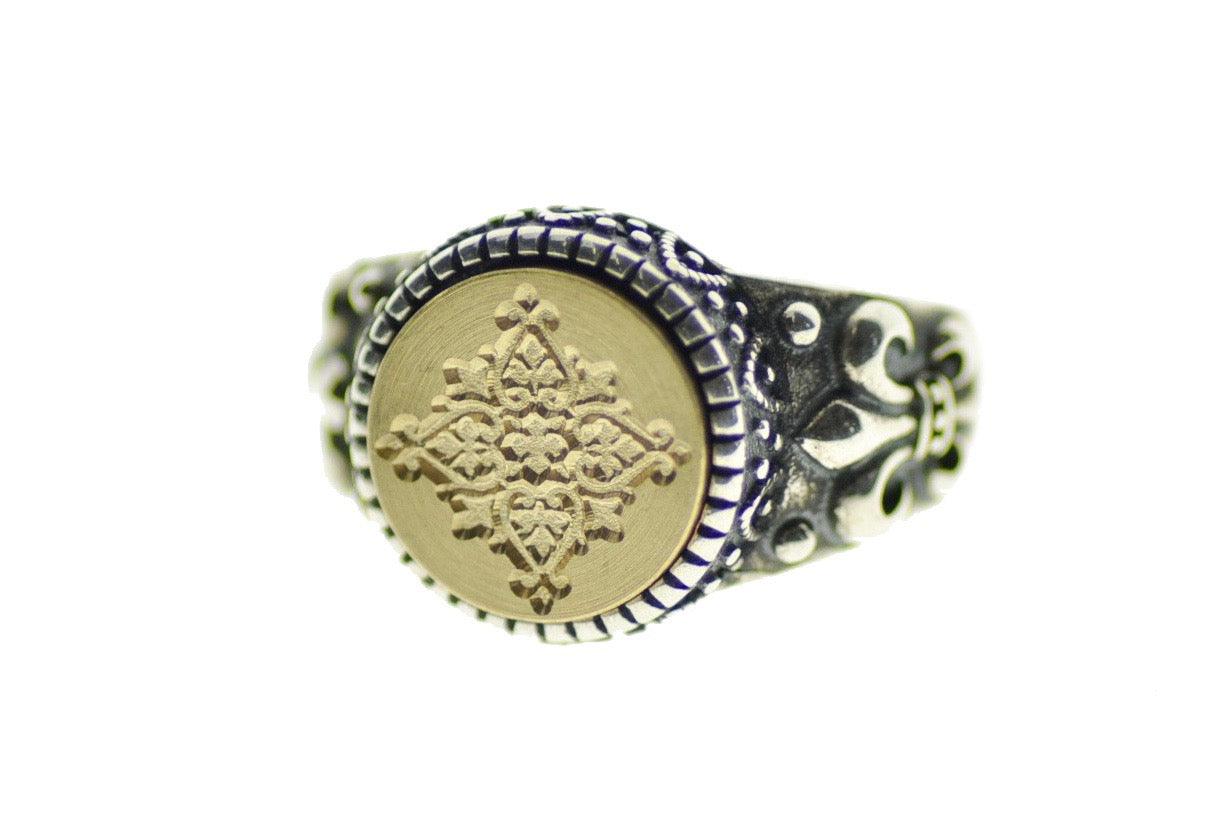 Decorative Filigree Signet Ring - Backtozero B20 - 12f, 12mm, 12mm ring, accessory, Deco, Decorative, Fleur de Lis, him, jewelry, ring, signet ring, size 10, size 11, size 8, size 9, wax seal, wax seal ring, wax seal stamp