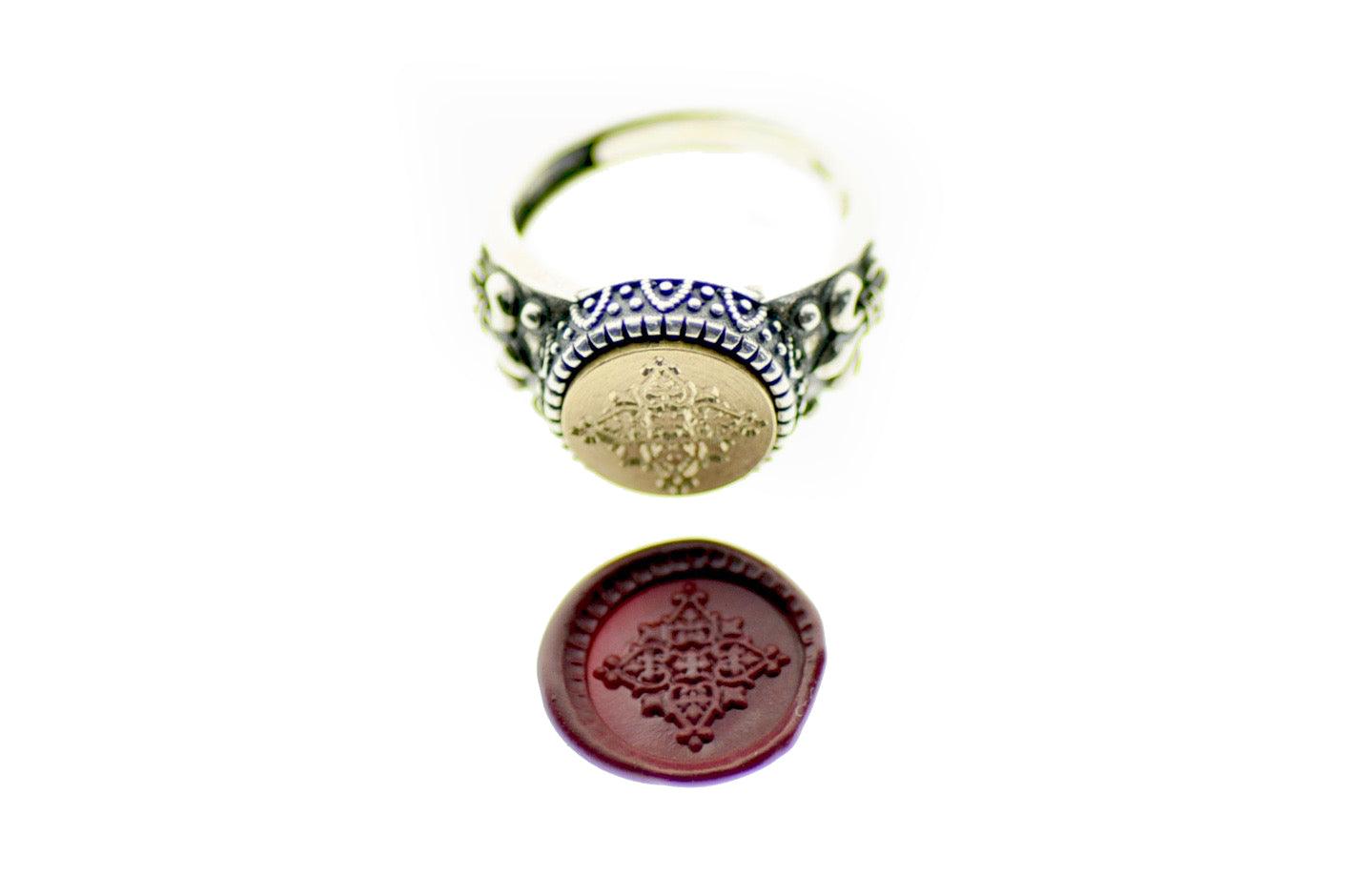 Decorative Filigree Signet Ring - Backtozero B20 - 12f, 12mm, 12mm ring, accessory, Deco, Decorative, Fleur de Lis, him, jewelry, ring, signet ring, size 10, size 11, size 8, size 9, wax seal, wax seal ring, wax seal stamp