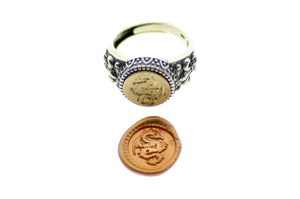 Dragon Signet Ring - Backtozero B20 - 12f, 12mm, 12mm ring, accessory, Dragon, Fleur de Lis, him, jewelry, Mythical Creatures, ring, signet ring, size 10, size 11, size 8, size 9, wax seal, wax seal ring, wax seal stamp