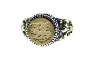 Heraldic Dragon Signet Ring - Backtozero B20 - 12f, 12mm, 12mm ring, accessory, Dragon, Fleur de Lis, Heraldic, him, jewelry, Mythical Creatures, ring, signet ring, size 10, size 11, size 8, size 9, wax seal, wax seal ring, wax seal stamp