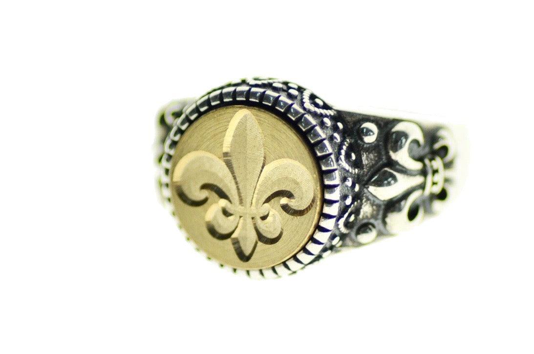 Fleur De Lis Signet Ring - Backtozero B20 - 12f, 12mm, 12mm ring, accessory, Fleur de Lis, him, jewelry, ring, signet ring, size 10, size 11, size 8, size 9, wax seal, wax seal ring, wax seal stamp