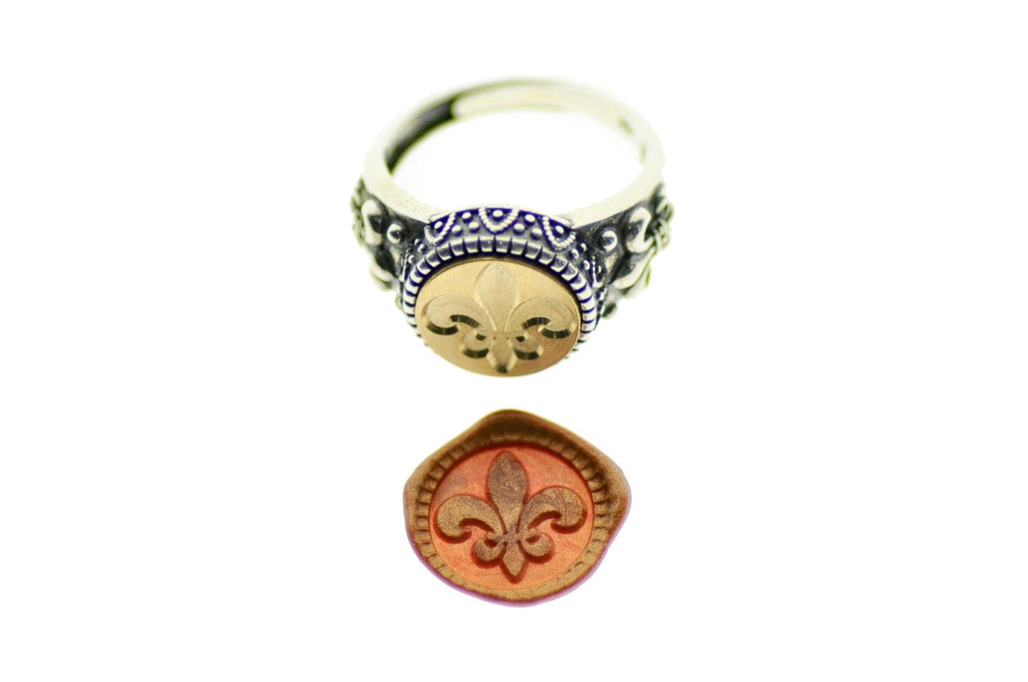 Fleur De Lis Signet Ring - Backtozero B20 - 12f, 12mm, 12mm ring, accessory, Fleur de Lis, him, jewelry, ring, signet ring, size 10, size 11, size 8, size 9, wax seal, wax seal ring, wax seal stamp