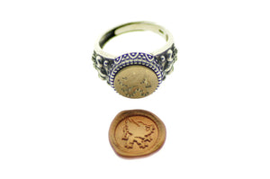 Griffin Signet Ring - Backtozero B20 - 12f, 12mm, 12mm ring, accessory, Fleur de Lis, Heraldic, him, jewelry, Mythical Creatures, ring, signet ring, size 10, size 11, size 8, size 9, wax seal, wax seal ring, wax seal stamp