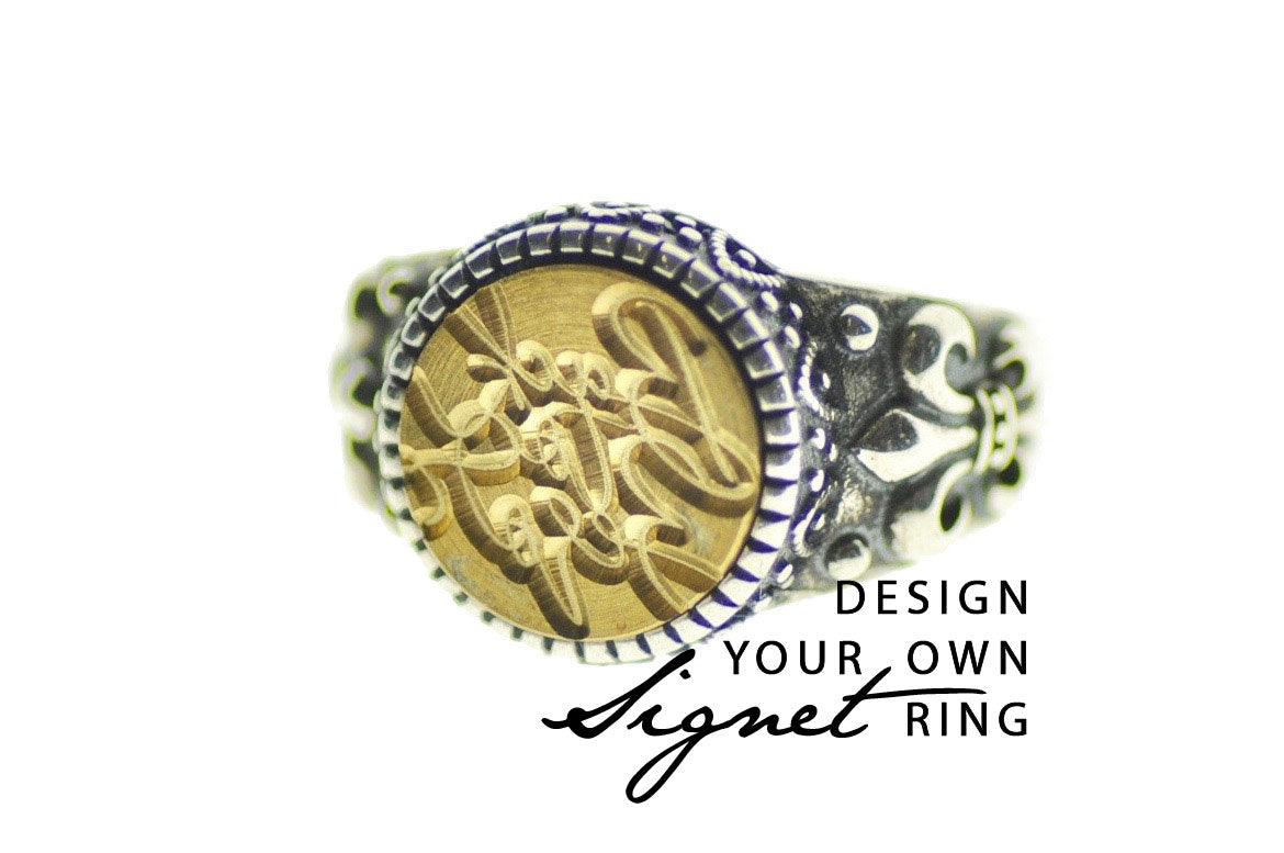 Design your own 12mm Fleur De Lis Signet Ring - Backtozero B20 - 12f, 12mm, 12mm ring, accessory, Custom, custom ring, customsignet, Design Your Own, Fleur de Lis, him, jewelry, ring, seal, seal ring, size 10, size 11, size 8, size 9, wax seal, wax seal stamp
