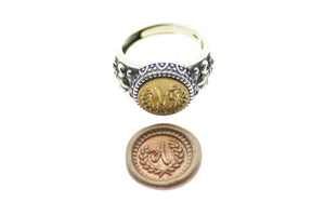 Laurel Wreath Initial Signet Ring - Backtozero B20 - 12f, 12mm, 12mm ring, 1initial, accessory, Custom, custom ring, Fleur de Lis, him, Initial, jewelry, One Initial, Personalized, ring, signet ring, size 10, size 11, size 8, size 9, wax seal, wax seal ring, wax seal stamp, wreath