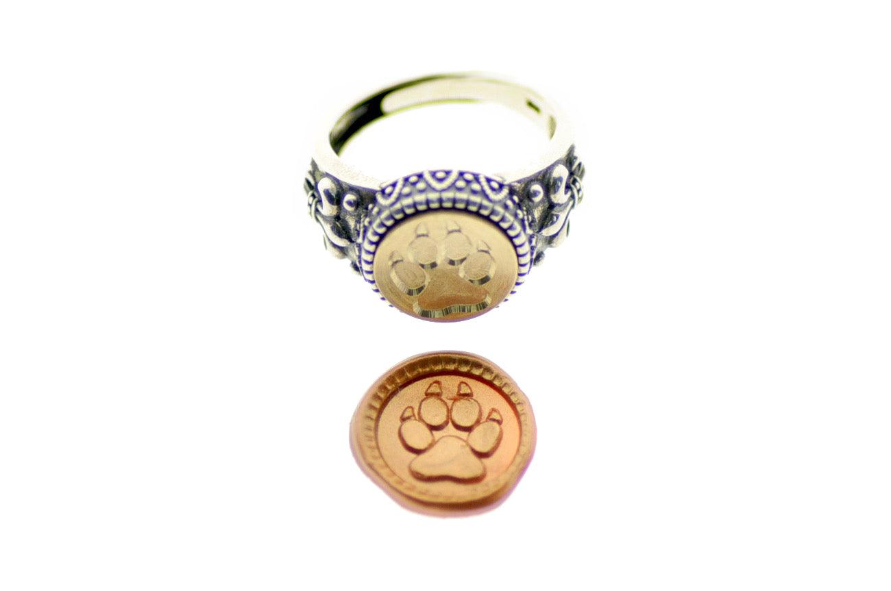 Paw Signet Ring - Backtozero B20 - 12f, 12mm, 12mm ring, accessory, Animal, Fleur de Lis, him, jewelry, paw, paw print, ring, signet ring, size 10, size 11, size 8, size 9, wax seal, wax seal ring, wax seal stamp