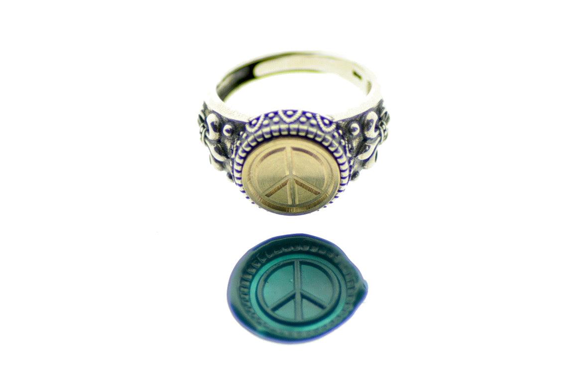 Peace Signet Ring - Backtozero B20 - 12f, 12mm, 12mm ring, accessory, Fleur de Lis, him, jewelry, paw, peace, ring, signet ring, size 10, size 11, size 8, size 9, wax seal, wax seal ring, wax seal stamp