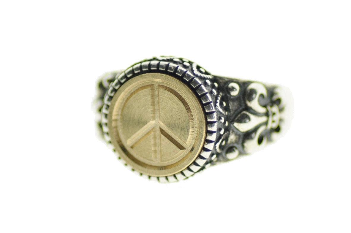 Peace Signet Ring - Backtozero B20 - 12f, 12mm, 12mm ring, accessory, Fleur de Lis, him, jewelry, paw, peace, ring, signet ring, size 10, size 11, size 8, size 9, wax seal, wax seal ring, wax seal stamp