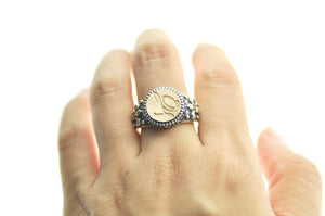 Script Initial Signet Ring - Backtozero B20 - 12f, 12mm, 12mm ring, 1initial, accessory, Custom, custom ring, Fleur de Lis, him, Initial, jewelry, One Initial, Personalized, ring, signet ring, size 10, size 11, size 8, size 9, wax seal, wax seal ring, wax seal stamp