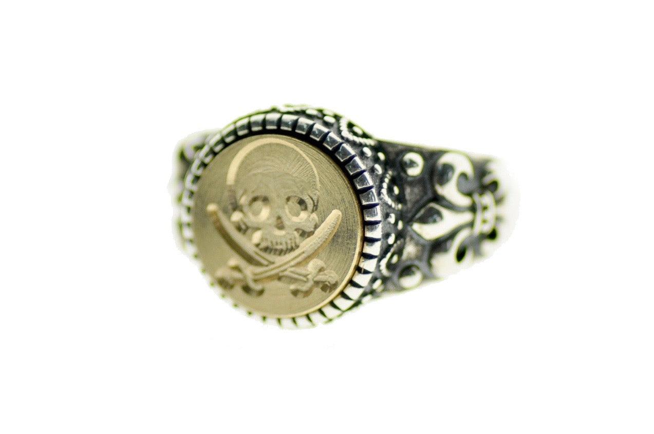 Skull Sword Signet Ring - Backtozero B20 - 12f, 12mm, 12mm ring, accessory, Bone, Fleur de Lis, him, jewelry, ring, signet ring, size 10, size 11, size 8, size 9, Skull, sword, wax seal, wax seal ring, wax seal stamp