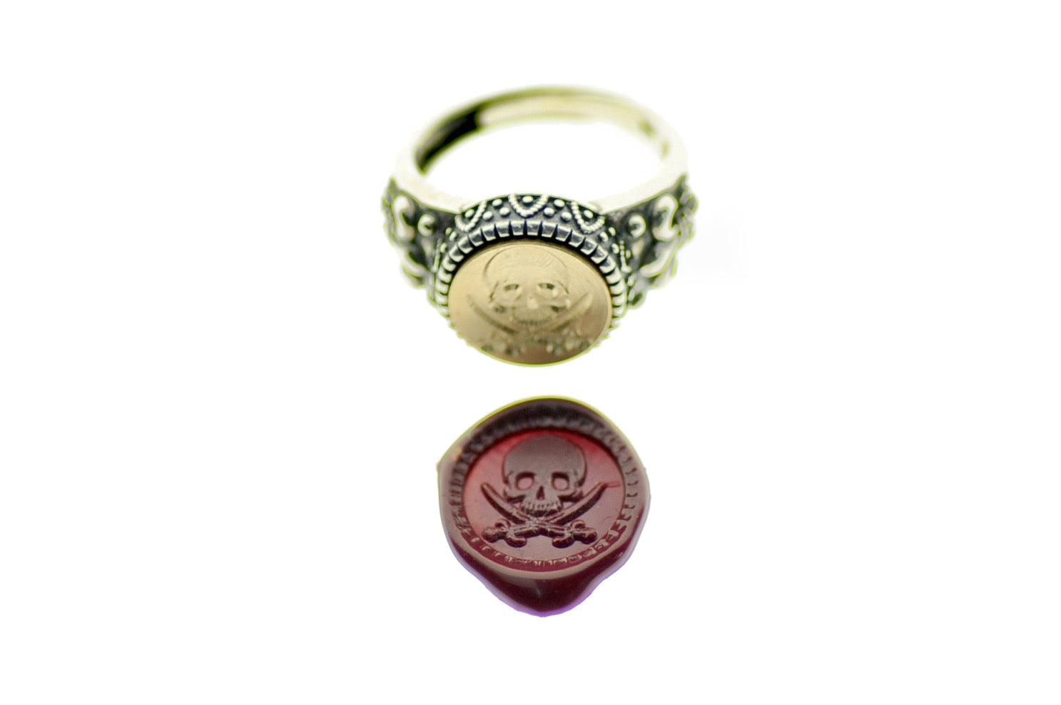 Skull Sword Signet Ring - Backtozero B20 - 12f, 12mm, 12mm ring, accessory, Bone, Fleur de Lis, him, jewelry, ring, signet ring, size 10, size 11, size 8, size 9, Skull, sword, wax seal, wax seal ring, wax seal stamp