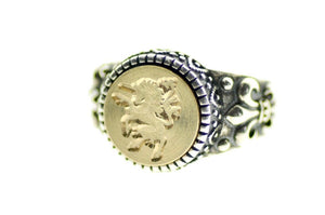 Unicorn Signet Ring - Backtozero B20 - 12f, 12mm, 12mm ring, accessory, Fleur de Lis, him, jewelry, Mythical Creatures, ring, signet ring, size 10, size 11, size 8, size 9, unicorn, wax seal, wax seal ring, wax seal stamp
