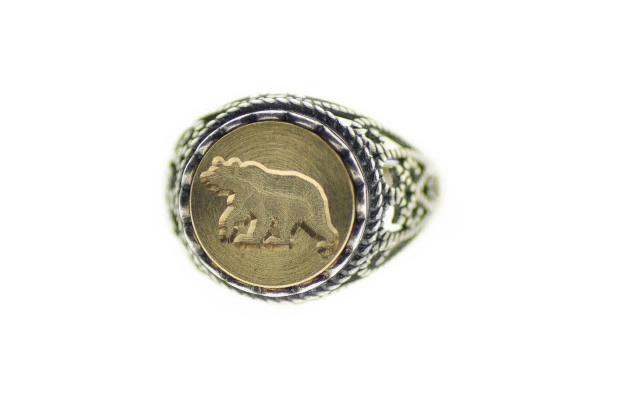Bear Signet Ring - Backtozero B20 - 12l, 12mm, 12mm ring, Animal, Bear, Grizzly Bear, her, lace, ring, signet ring, size 10, size 7, size 8, size 9, wax seal, wax seal ring
