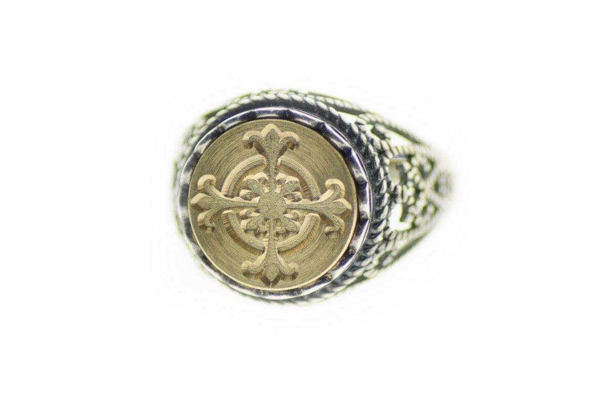 Cross Signet Ring - Backtozero B20 - 12l, 12mm, 12mm ring, Cross, Deco, Decorative, her, lace, ring, signet ring, size 10, size 7, size 8, size 9, Victorian, wax seal, wax seal ring
