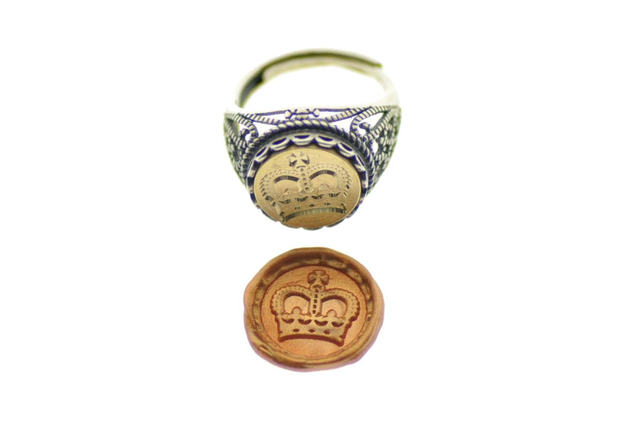 Royal Crown Signet Ring - Backtozero B20 - 12l, 12mm, 12mm ring, Crown, her, lace, ring, Royal, signet ring, size 10, size 7, size 8, size 9, Victorian, wax seal, wax seal ring