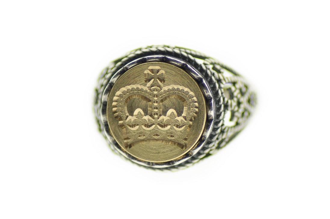 Royal Crown Signet Ring - Backtozero B20 - 12l, 12mm, 12mm ring, Crown, her, lace, ring, Royal, signet ring, size 10, size 7, size 8, size 9, Victorian, wax seal, wax seal ring