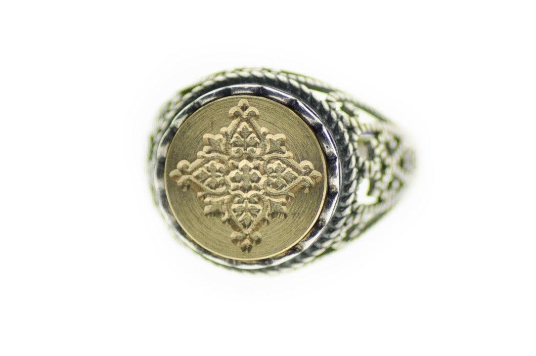 Decorative Filigree Signet Ring - Backtozero B20 - 12l, 12mm, 12mm ring, accessory, Deco, Decorative, Fleur de Lis, her, jewelry, lace, ring, signet ring, size 10, size 7, size 8, size 9, wax seal, wax seal ring, wax seal stamp