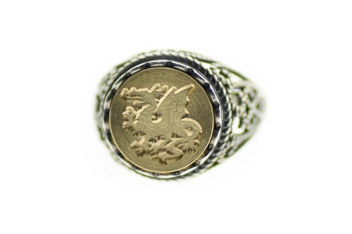 Heraldic Dragon Signet Ring - Backtozero B20 - 12l, 12mm, 12mm ring, accessory, Dragon, Fleur de Lis, her, Heraldic, jewelry, lace, Mythical Creatures, ring, signet ring, size 10, size 7, size 8, size 9, wax seal, wax seal ring, wax seal stamp