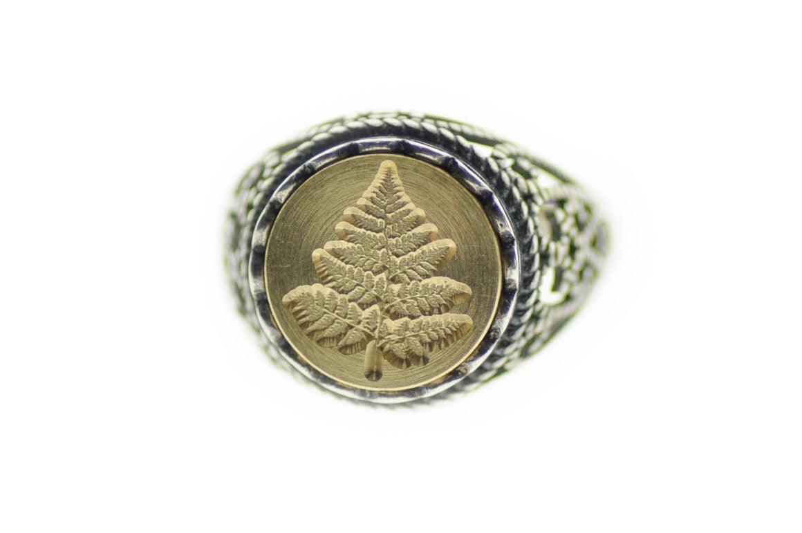 Fern Signet Ring - Backtozero B20 - 12l, 12mm, 12mm ring, Botanical, Crown, her, lace, Leaf, Nature, plane, ring, Royal, signet ring, size 10, size 7, size 8, size 9, wax seal, wax seal ring