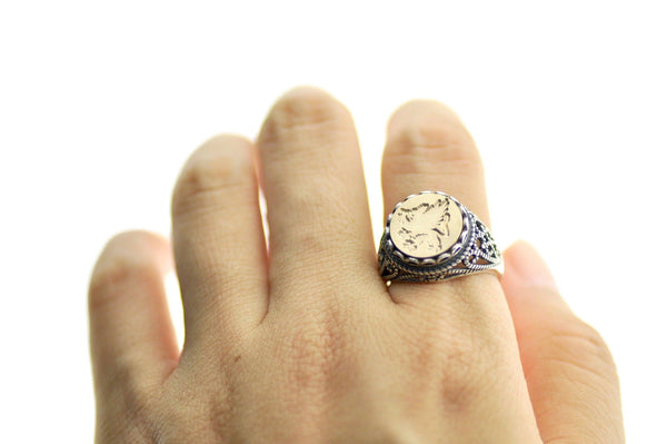 Griffin Mystical Creature Lace 925 Silver Signet Wax Seal Intaglio Ring ...