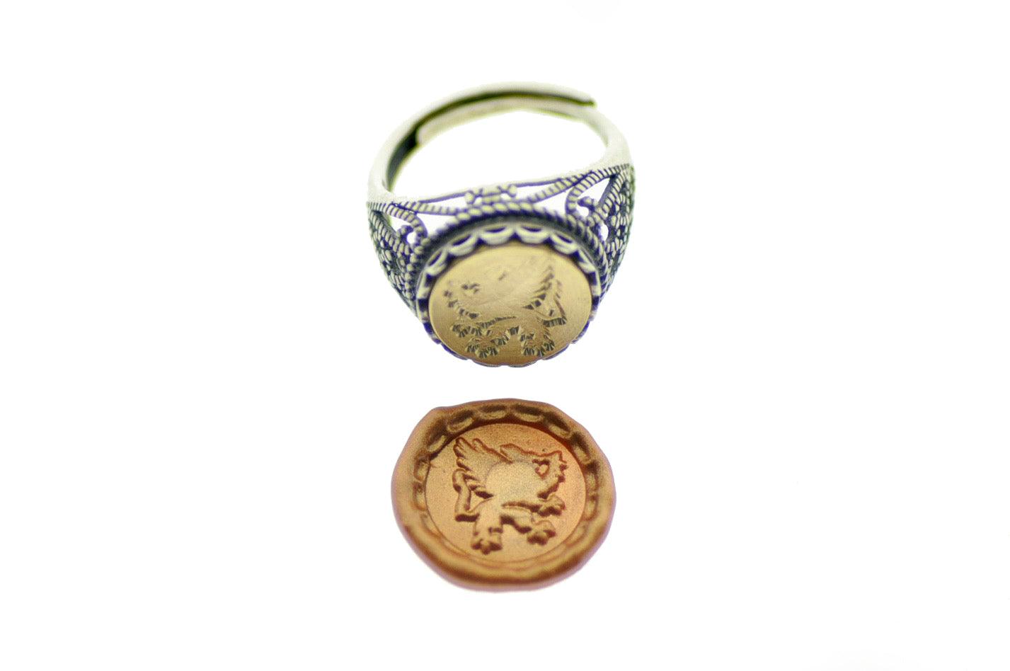 Griffin Signet Ring - Backtozero B20 - 12l, 12mm, 12mm ring, accessory, Fleur de Lis, her, Heraldic, jewelry, lace, Mythical Creatures, ring, signet ring, size 10, size 7, size 8, size 9, wax seal, wax seal ring, wax seal stamp