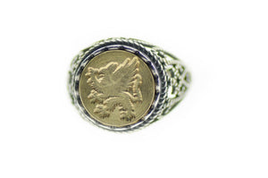 Griffin Signet Ring - Backtozero B20 - 12l, 12mm, 12mm ring, accessory, Fleur de Lis, her, Heraldic, jewelry, lace, Mythical Creatures, ring, signet ring, size 10, size 7, size 8, size 9, wax seal, wax seal ring, wax seal stamp