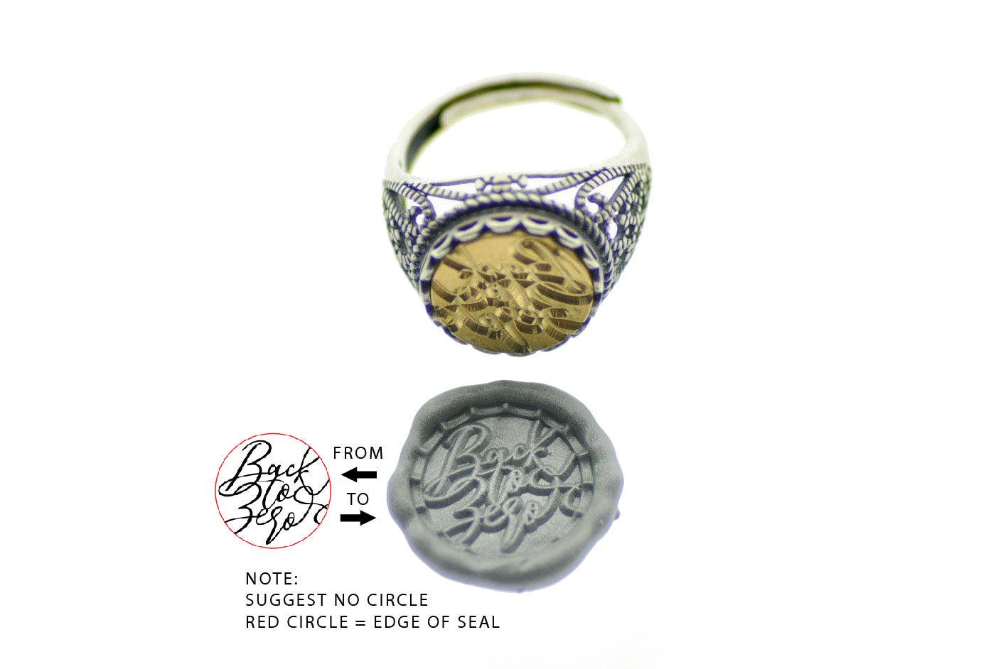 Design your own 12mm Lace Signet Ring - Backtozero B20 - 12l, 12mm, 12mm ring, accessory, Custom, custom ring, customsignet, Design Your Own, her, jewelry, lace, size 10, size 7, size 8, size 9, wax seal, wax seal ring, wax seal stamp