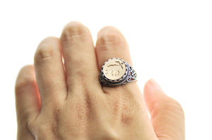 Moose Signet Ring - Backtozero B20 - 12l, 12mm, 12mm ring, accessory, Animal, Fleur de Lis, her, jewelry, lace, Moose, ring, signet ring, size 10, size 7, size 8, size 9, wax seal, wax seal ring, wax seal stamp, Woodland Animal